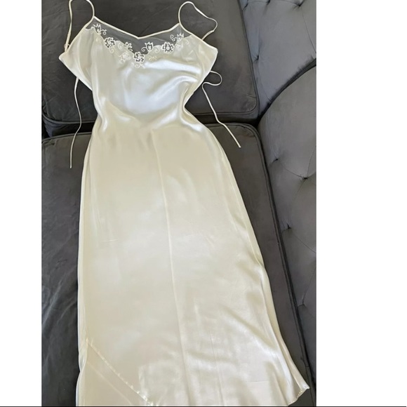 Vintage Y2K Backless 100% Silk Dress Mesh Bodice Beaded Silk Dress - Picture 9 of 16